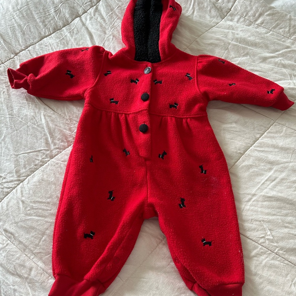 Vintage Eatons Red Hooded Scottie Dog Baby One Piece